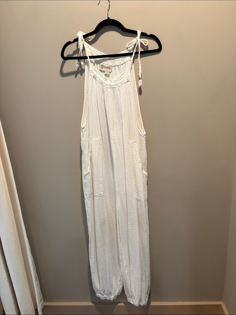 Anthropologie White Gauze Tie-Shoulder Jumpsuit